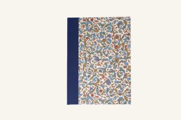 Preview: Notebook linen spine dark blue, colorful decor, partially gold-plated